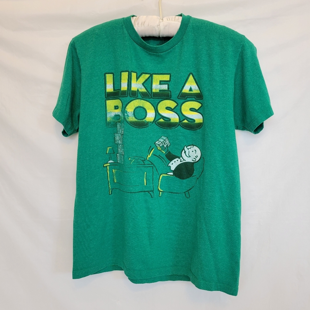 MONOPOLY Like A Boss Men's Large Green Graphic Tee Shirt